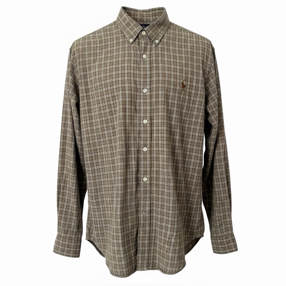 Ralph Lauren Tan and Brown Plaid Button-Down Shirt